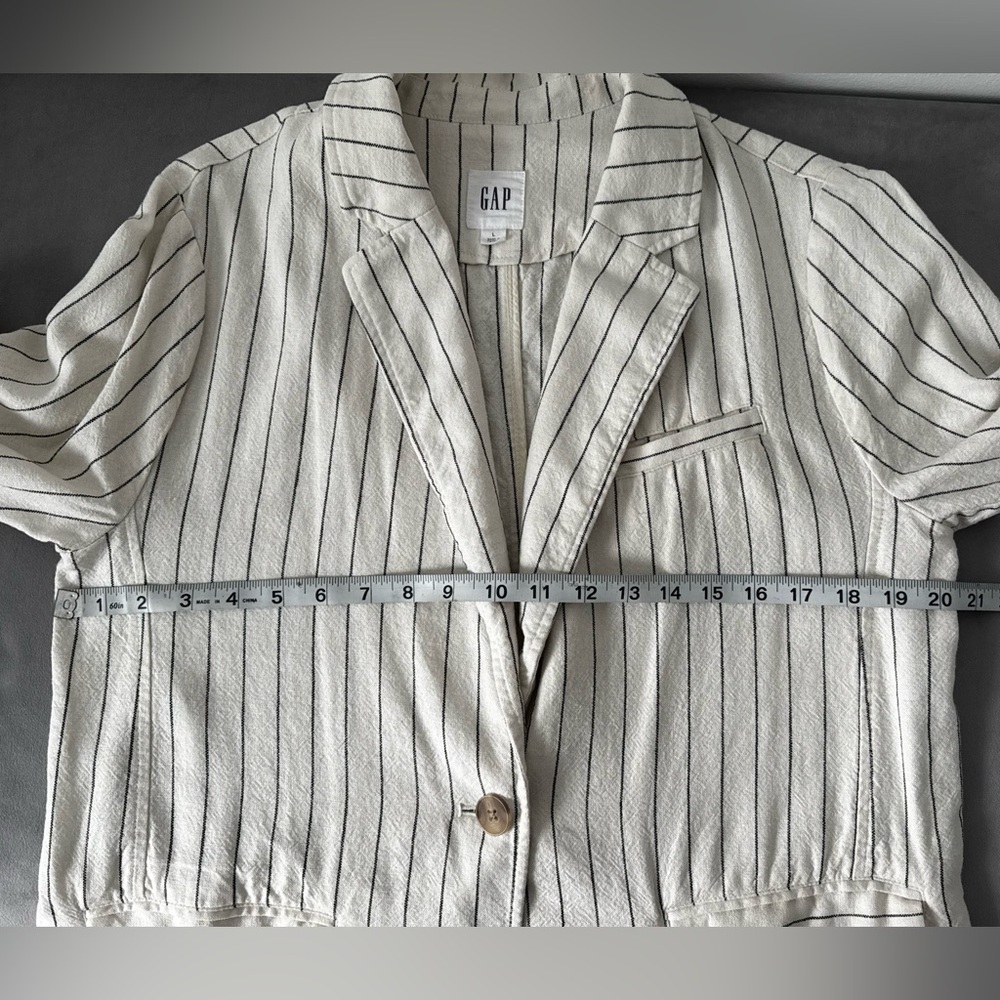 GAP Linen Blend Pinstripe Blazer Women’s Large Lightweight Neutral - Picture 4 of 6